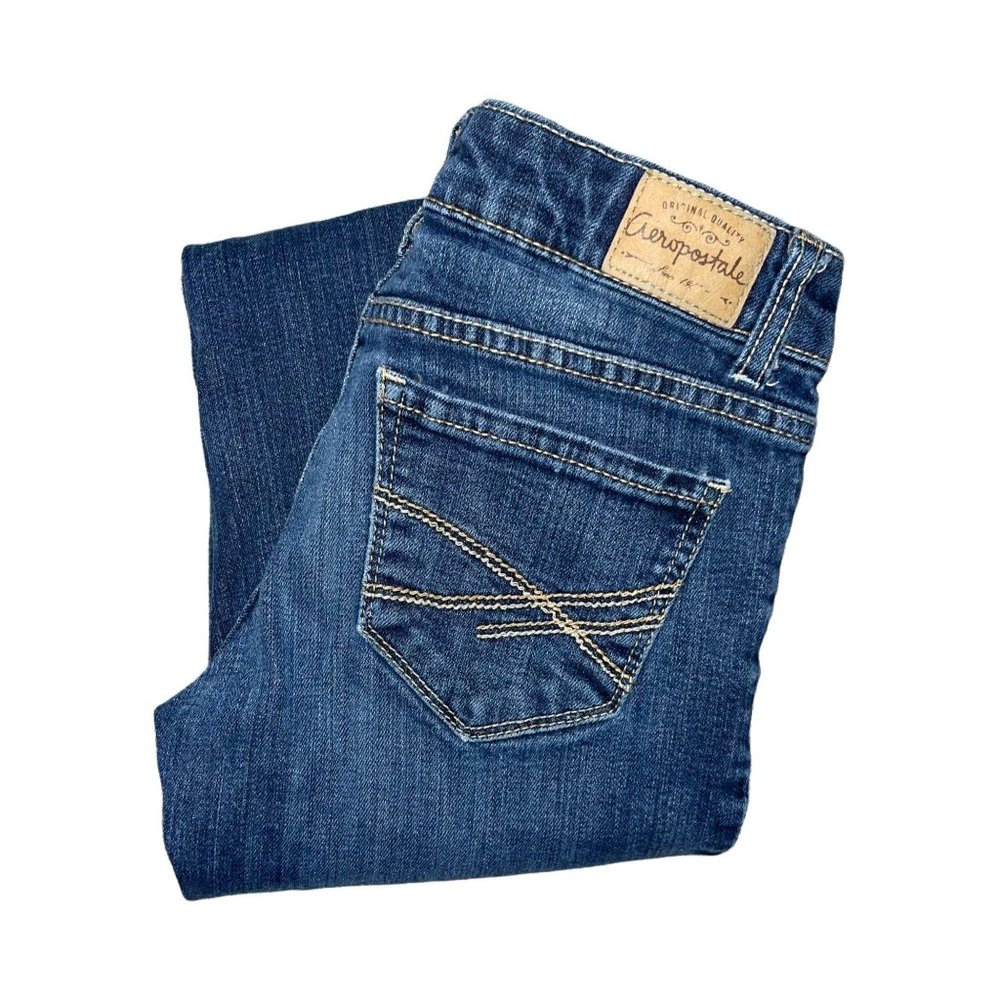 Aeropostale Bayla Dark Wash Embroidered Skinny Jeans 00 Regular 28